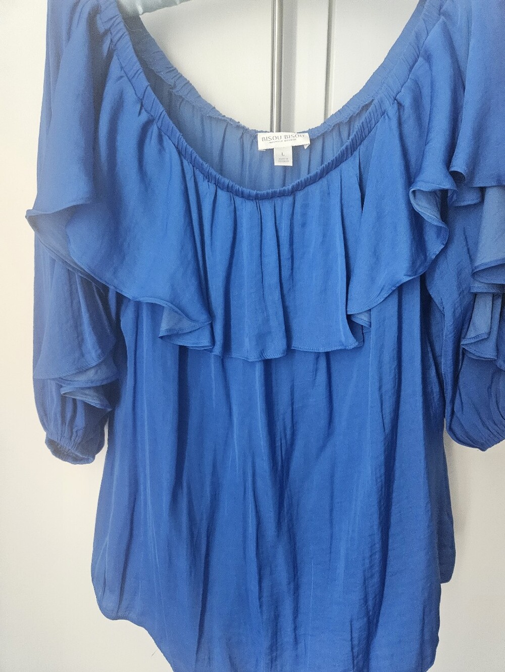 Bisou Bisou Royal Blue Ruffle Off-Shoulder Blouse